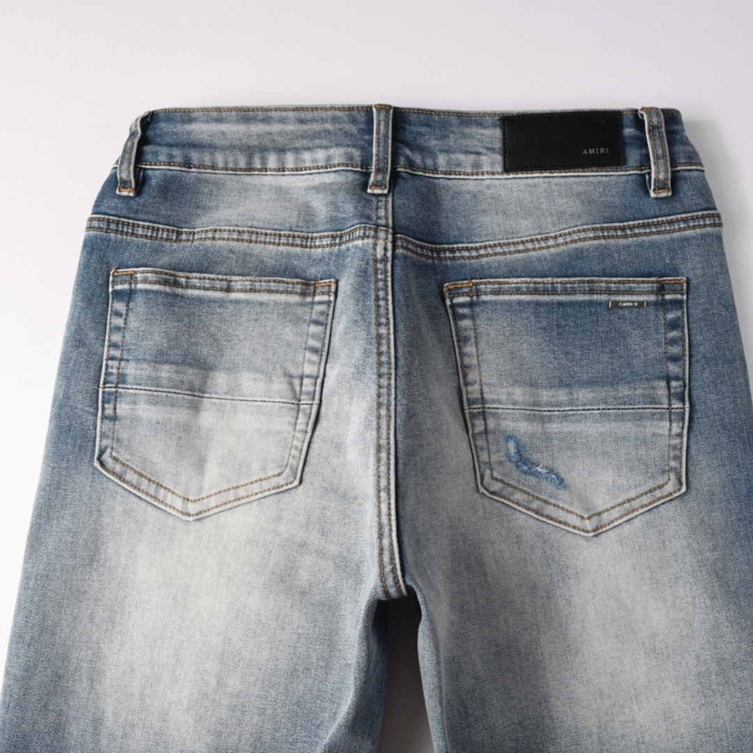 Amr Blue Patch Ripped Jeans