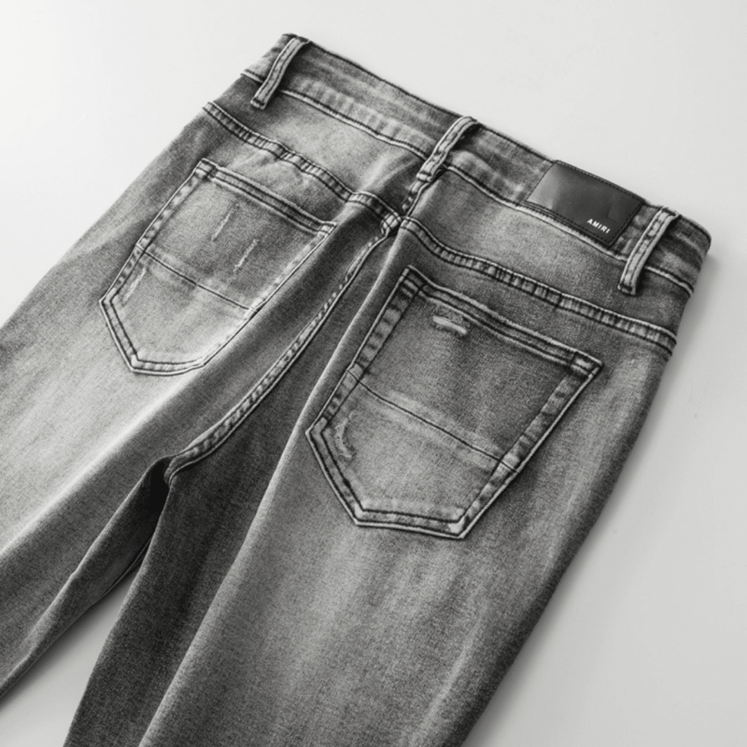 Amr Patch Ripped Grey Jeans