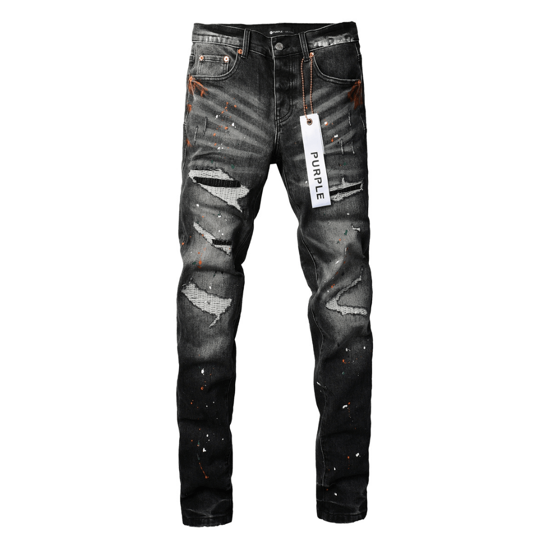 Purple Distressed Paint Jeans