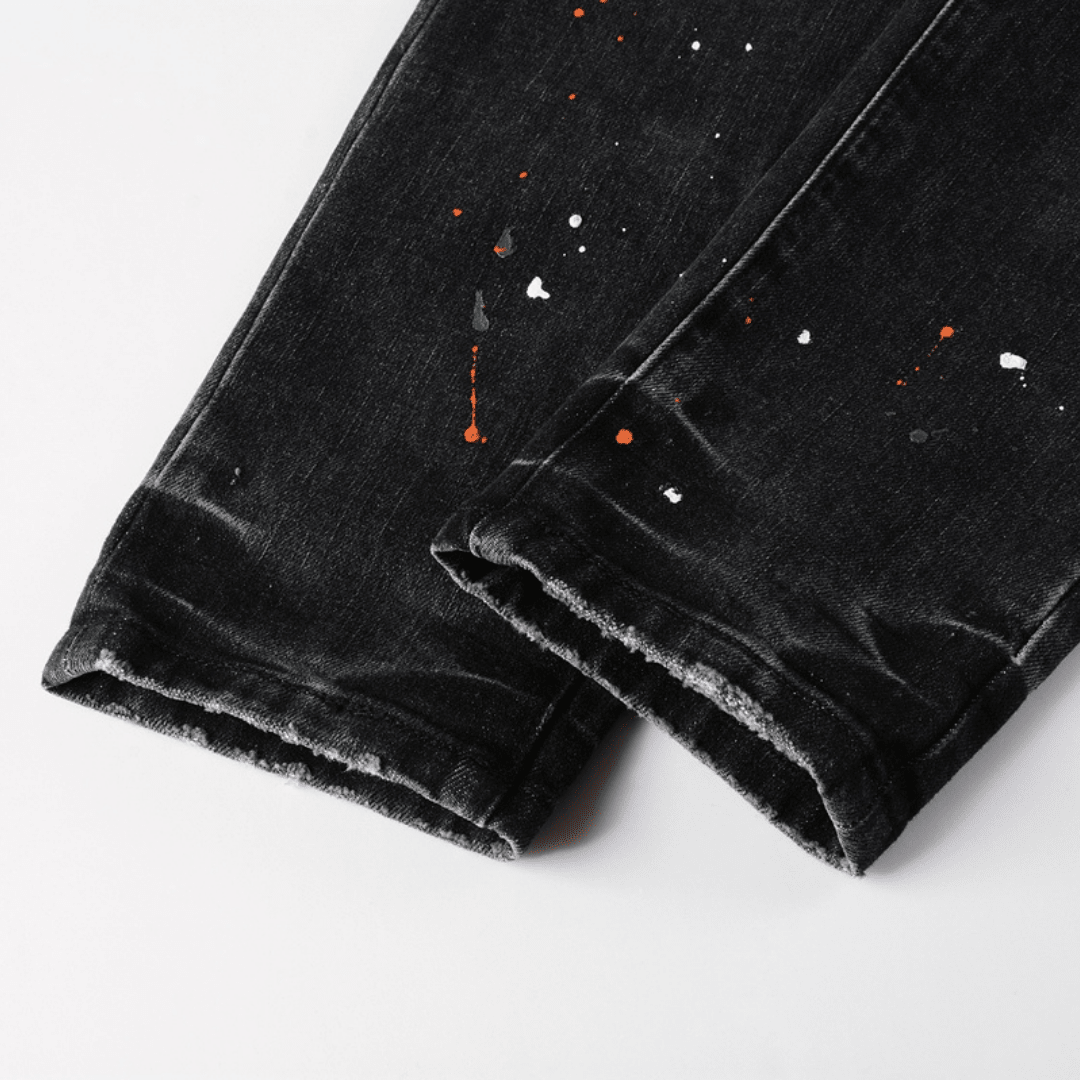 Purple Distressed Paint Jeans